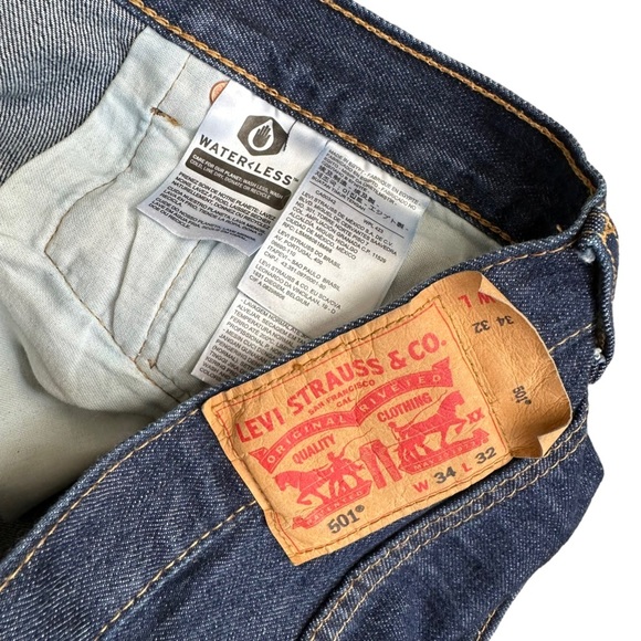 Levi's 501 Mens Button Fly Straight Leg Dark Wash Size W34 x L32 - Picture 5 of 7